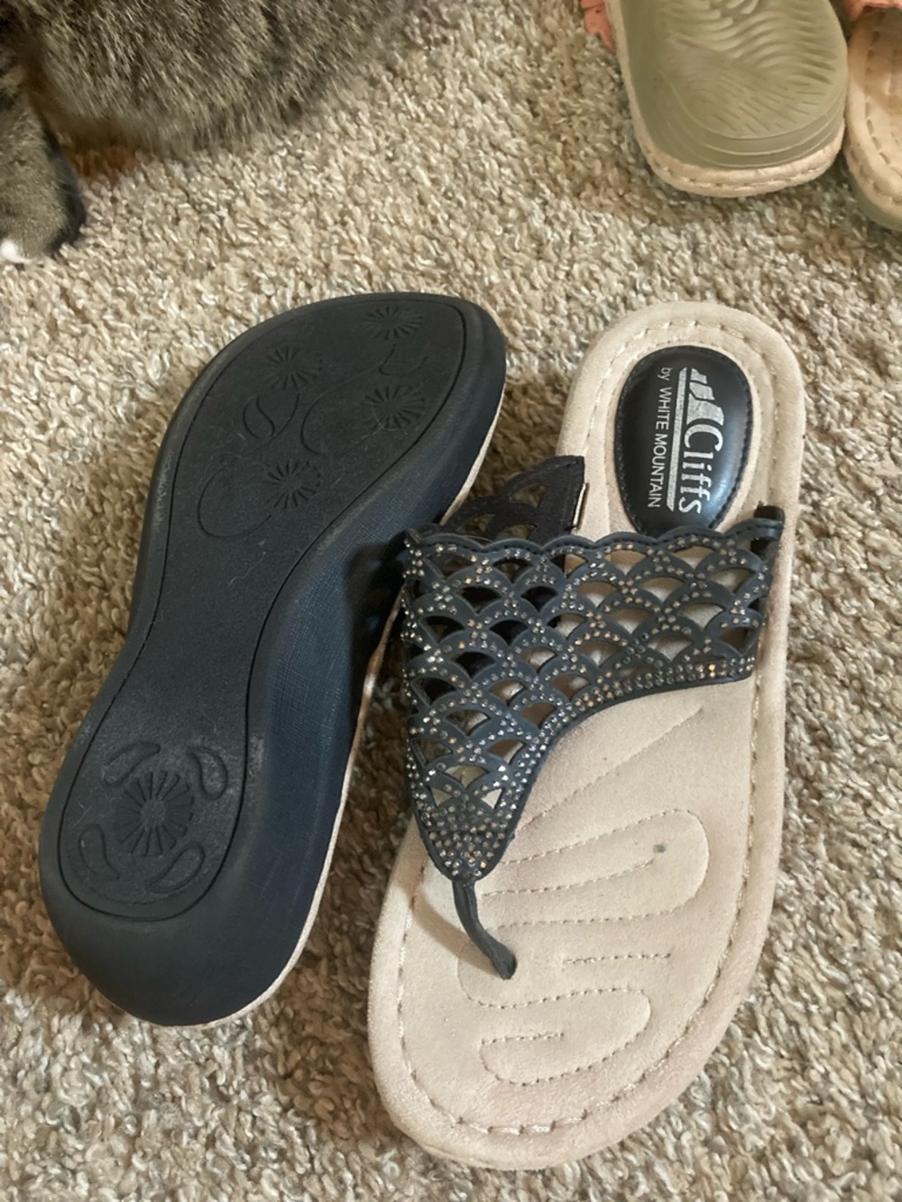 Cliffs by WHITE MOUNTAIN Black Laser-Cut Stud Thong Sandal